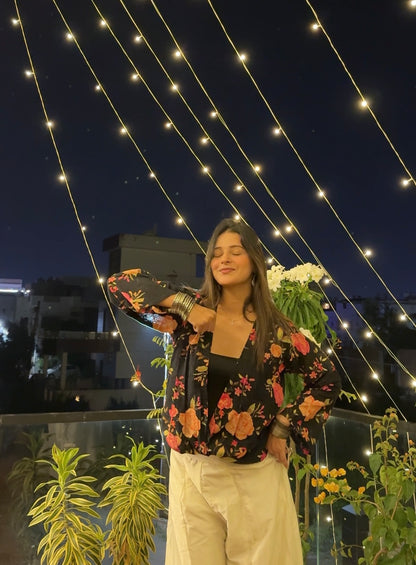 Black Floral Hakoba Shrug