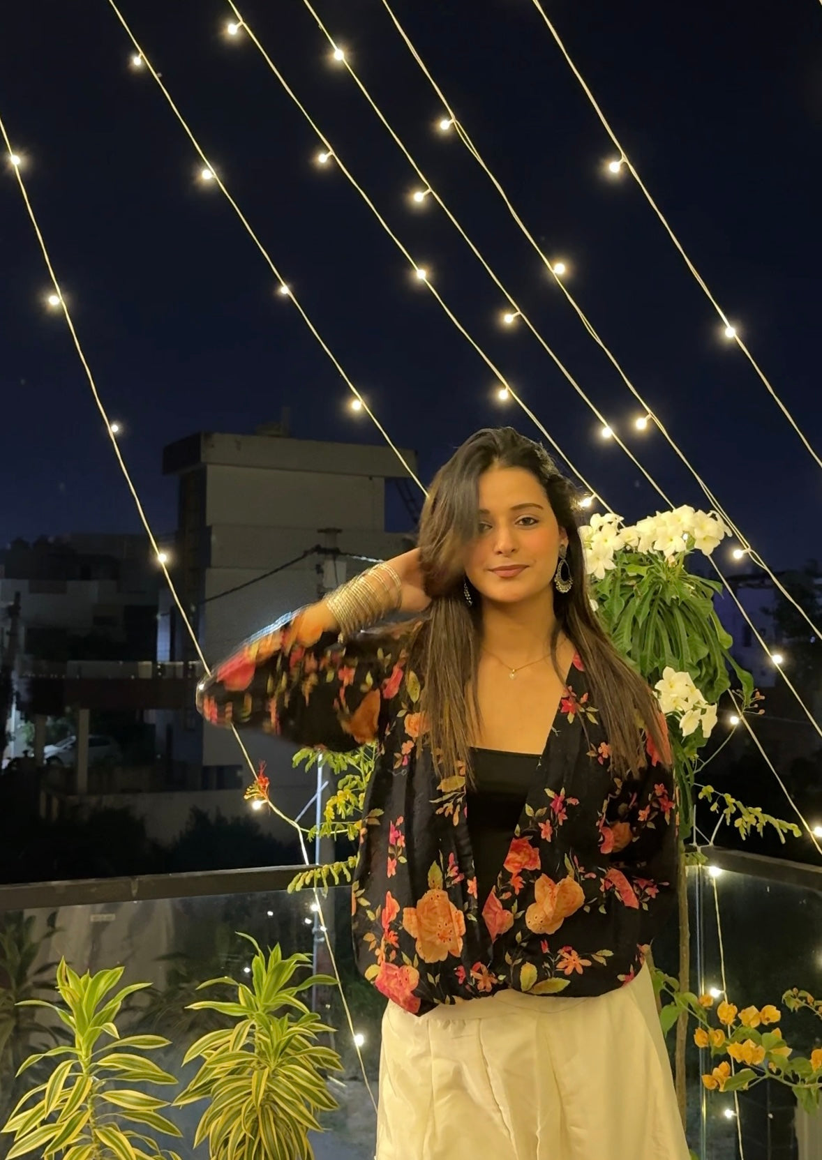 Black Floral Hakoba Shrug