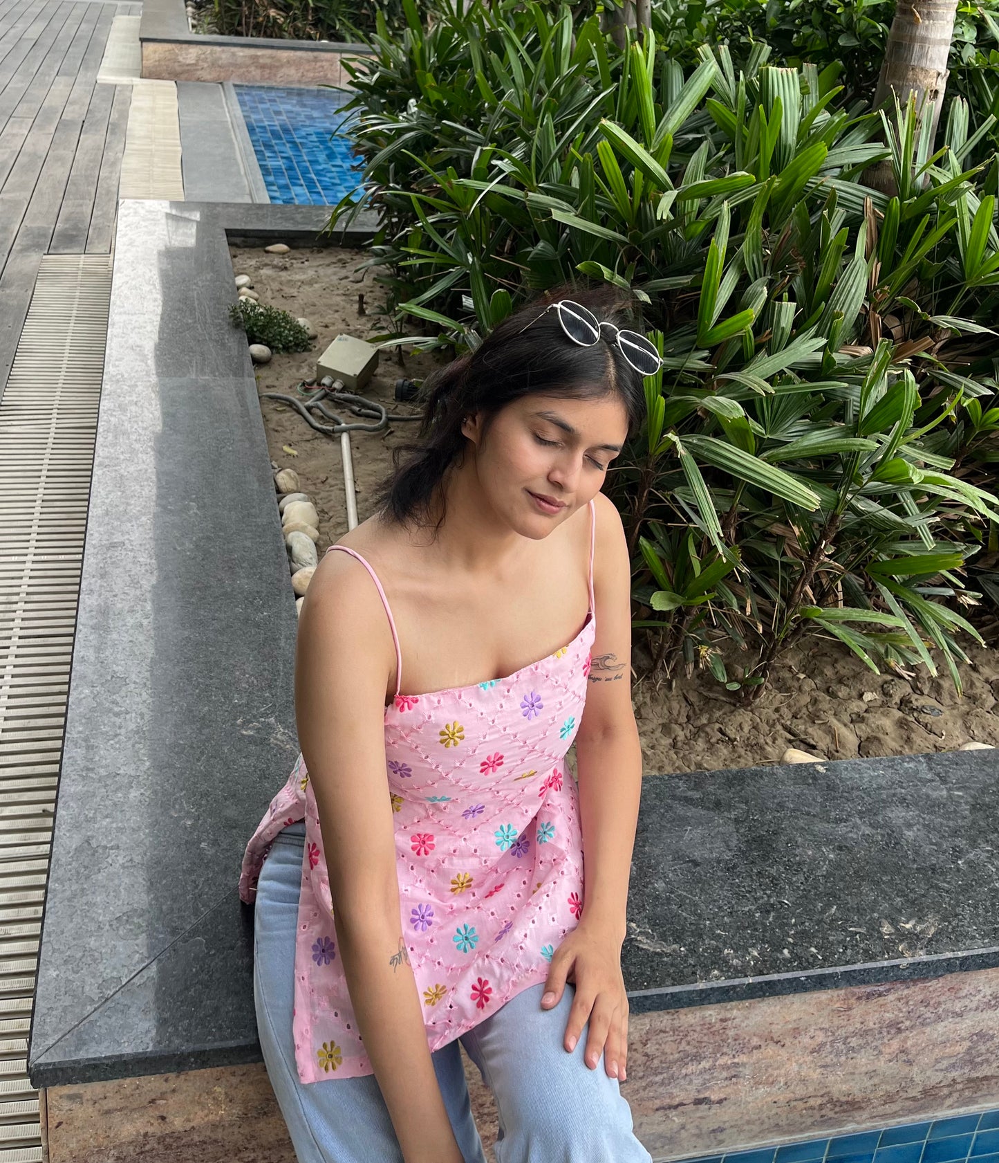 Pink Embroidery Strappy Backless Kurti