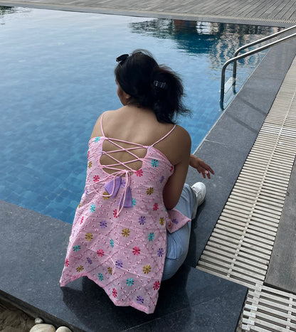Pink Embroidery Strappy Backless Kurti