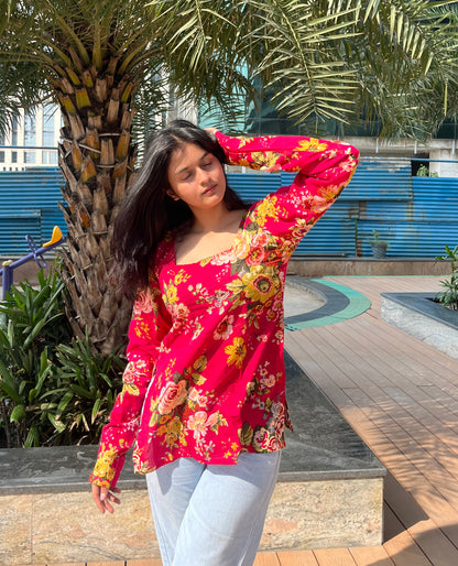 Gulabi Phool Straight Short Kurti