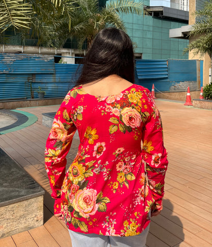 Gulabi Phool Straight Short Kurti