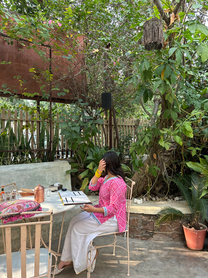 Pink Bandhini Straight Kurti Top