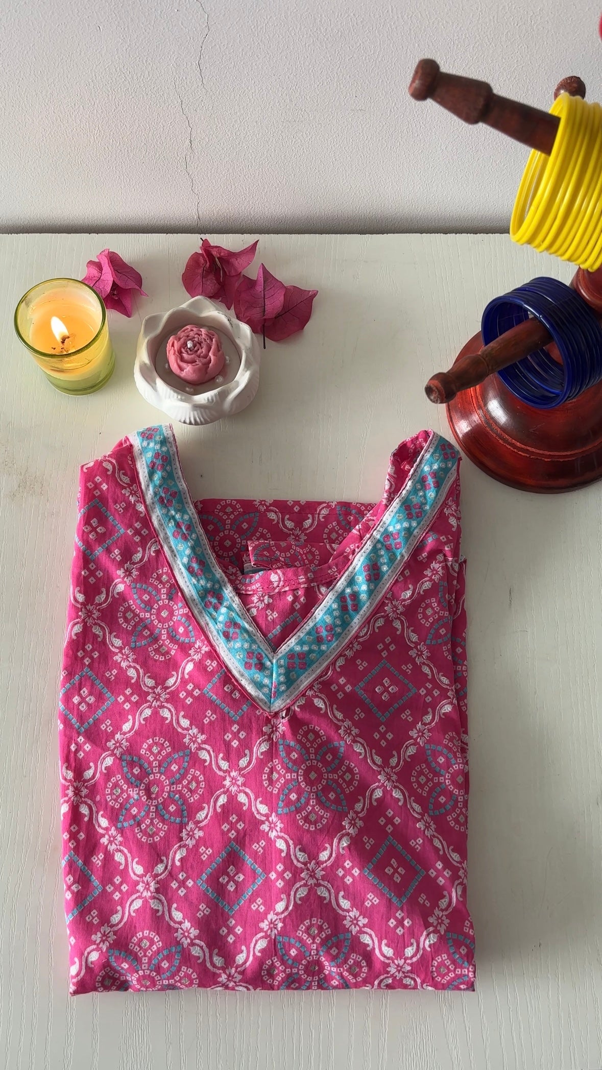 Pink Bandhini Straight Kurti Top