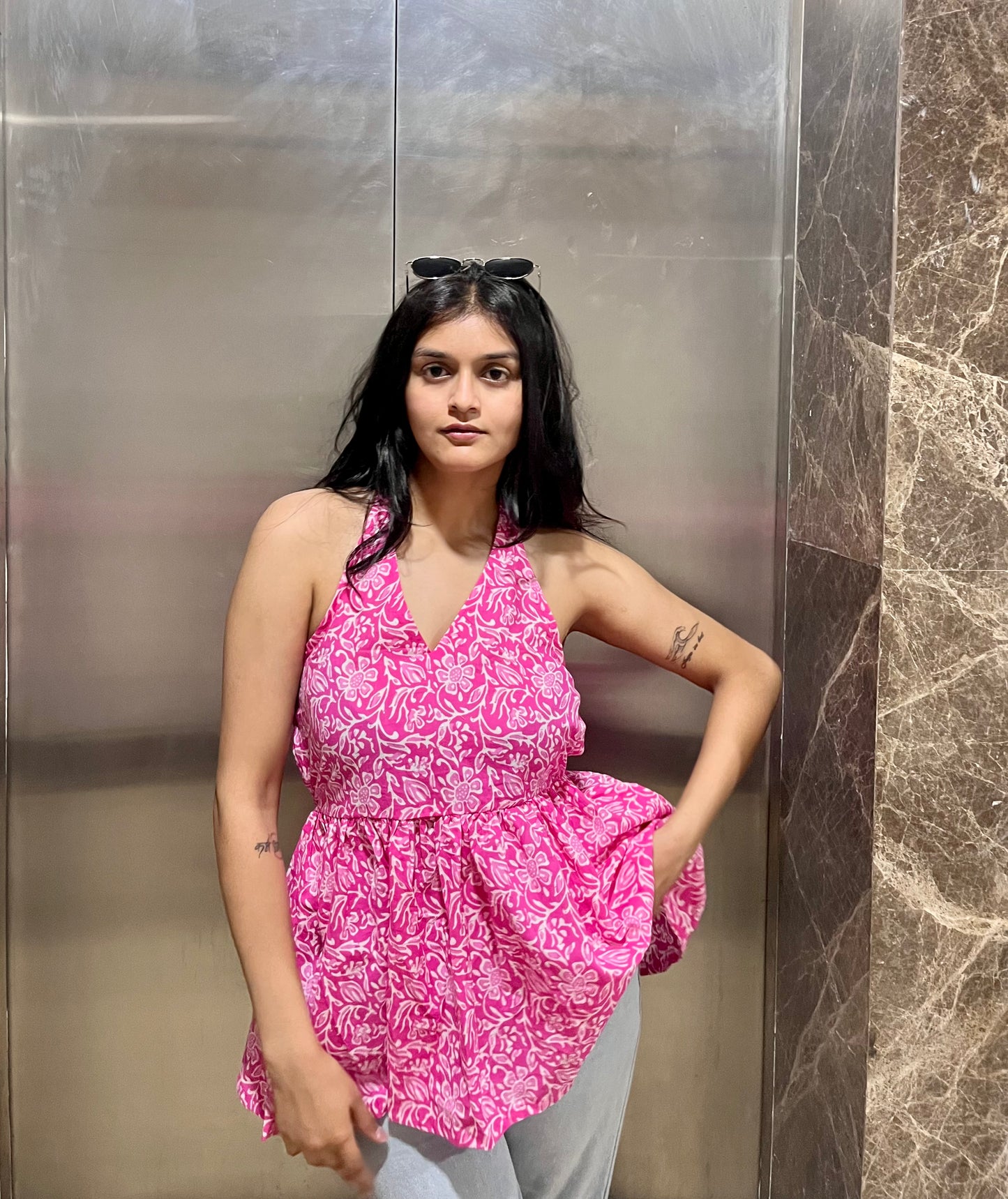 Pink Spicy Backless Peplum Short Kurti