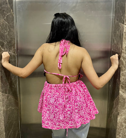 Pink Spicy Backless Peplum Short Kurti