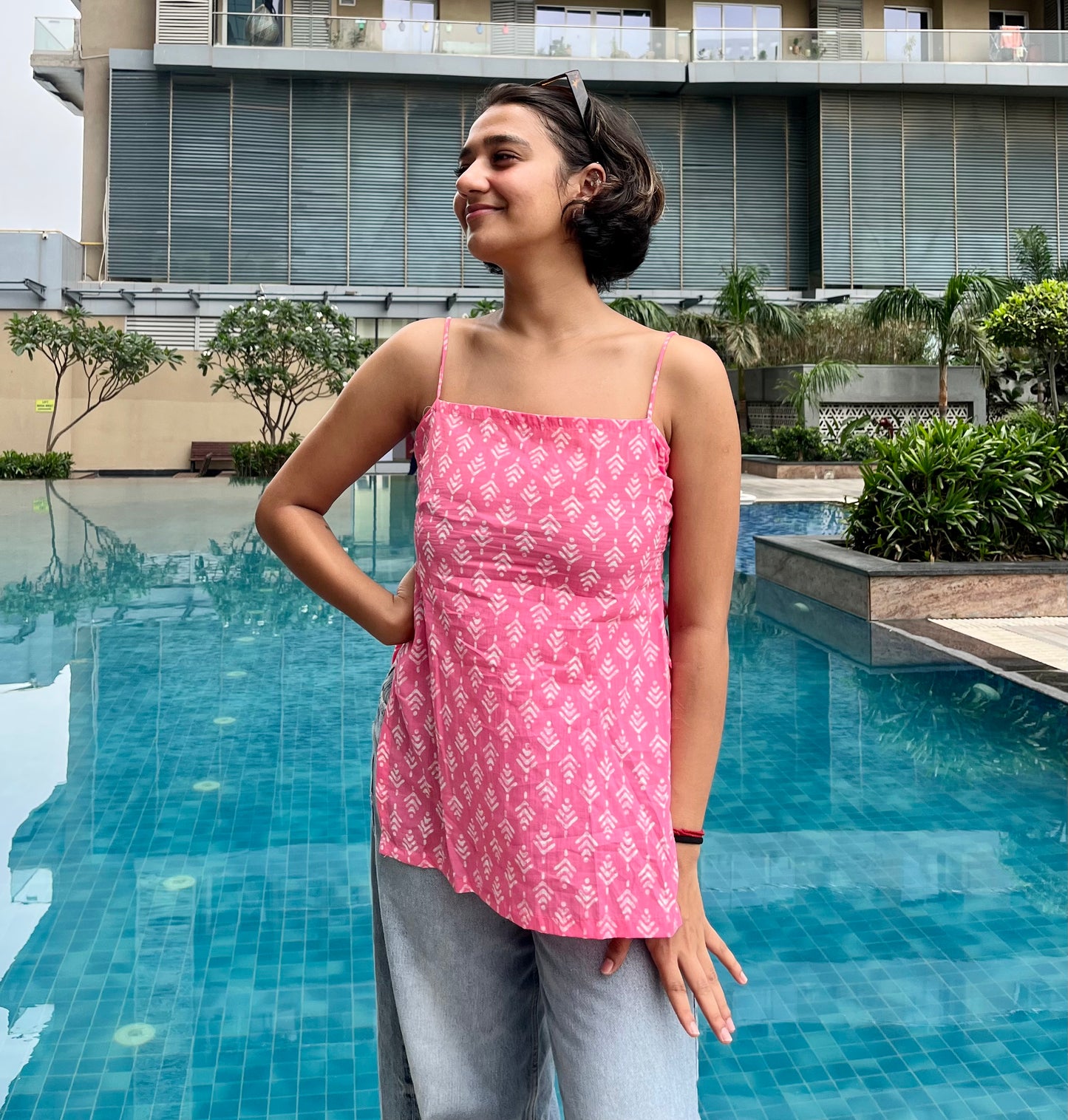 Pink Crisp Noodle Short Kurti