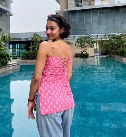 Pink Crisp Noodle Short Kurti