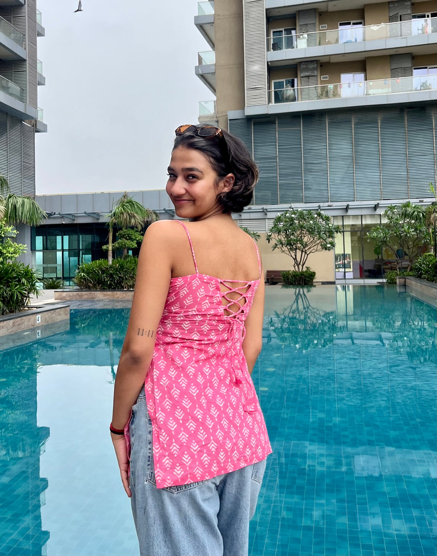 Pink Crisp Noodle Short Kurti