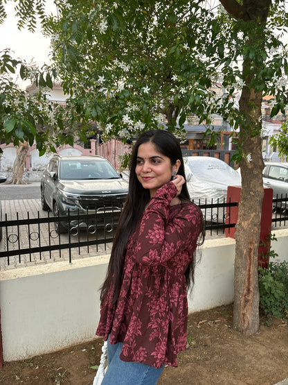Brown Floral Short Kurti