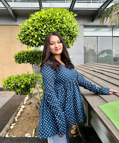 Blue Polka Dot Short Kurti