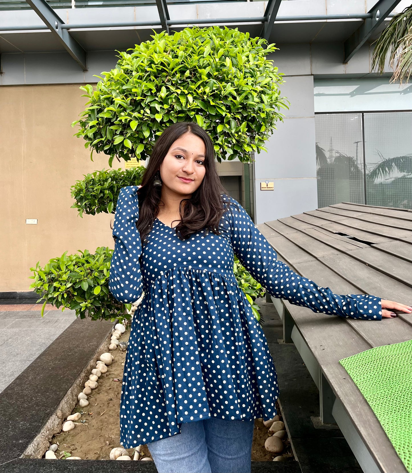Blue Polka Dot Short Kurti