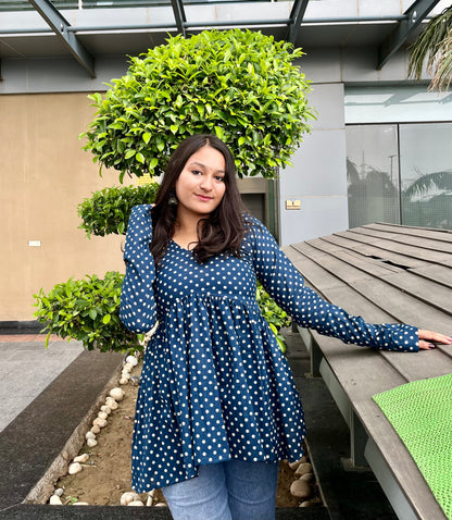 Blue Polka Dot Short Kurti
