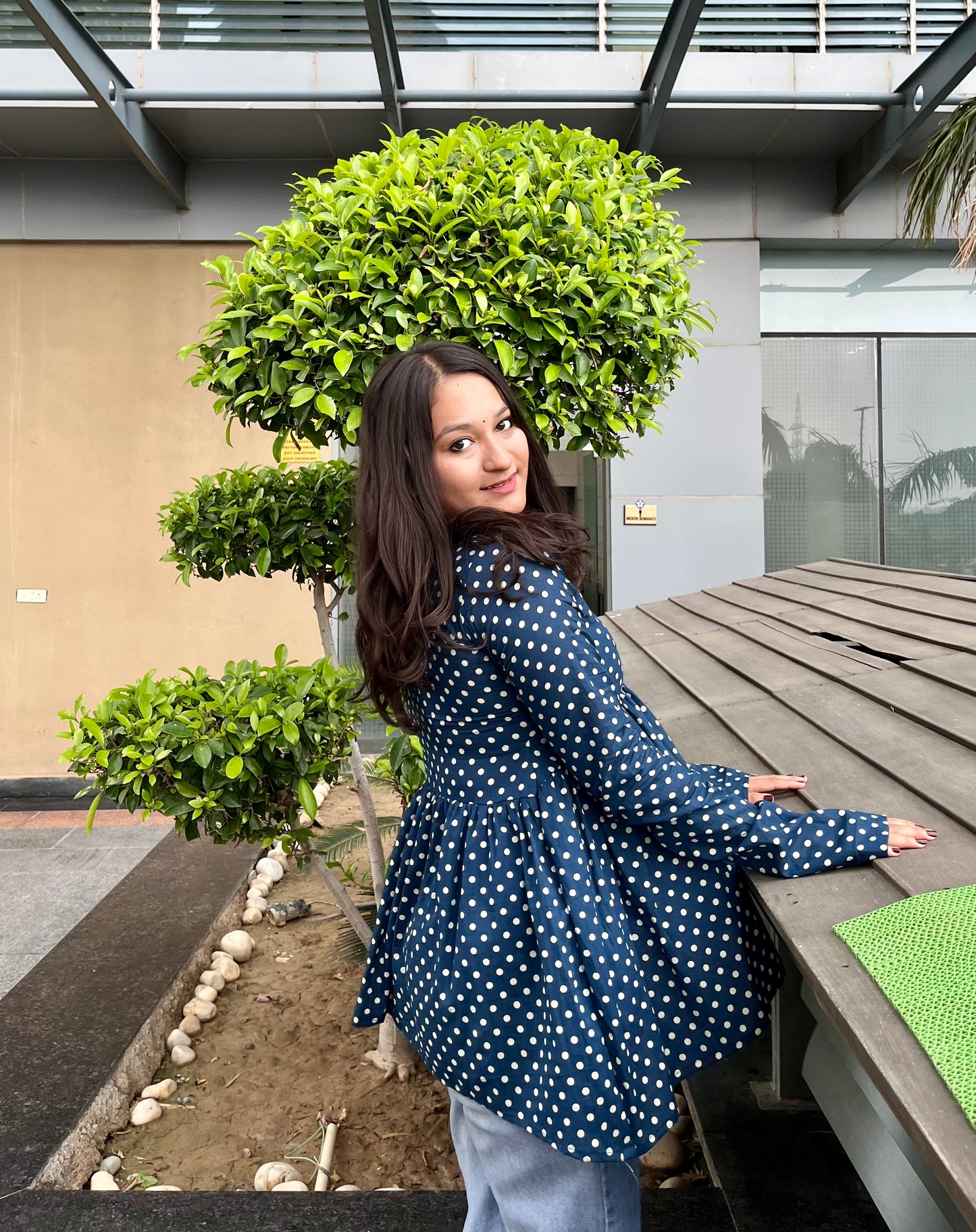 Blue Polka Dot Short Kurti