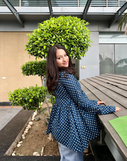 Blue Polka Dot Short Kurti