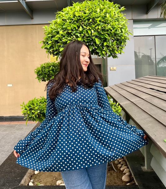 Blue Polka Dot Short Kurti