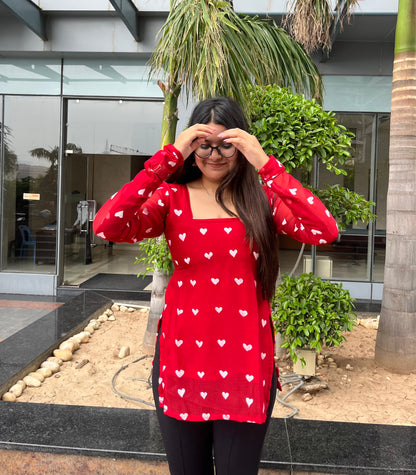 Handpainted Little Hearts Short Kurti