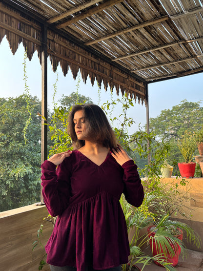 Wine Velvet Short Kurti