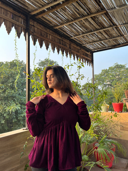 Wine Velvet Short Kurti