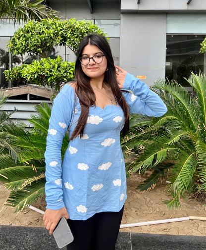 Handpainted Cloud Short Kurti