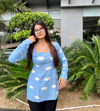 Handpainted Cloud Short Kurti