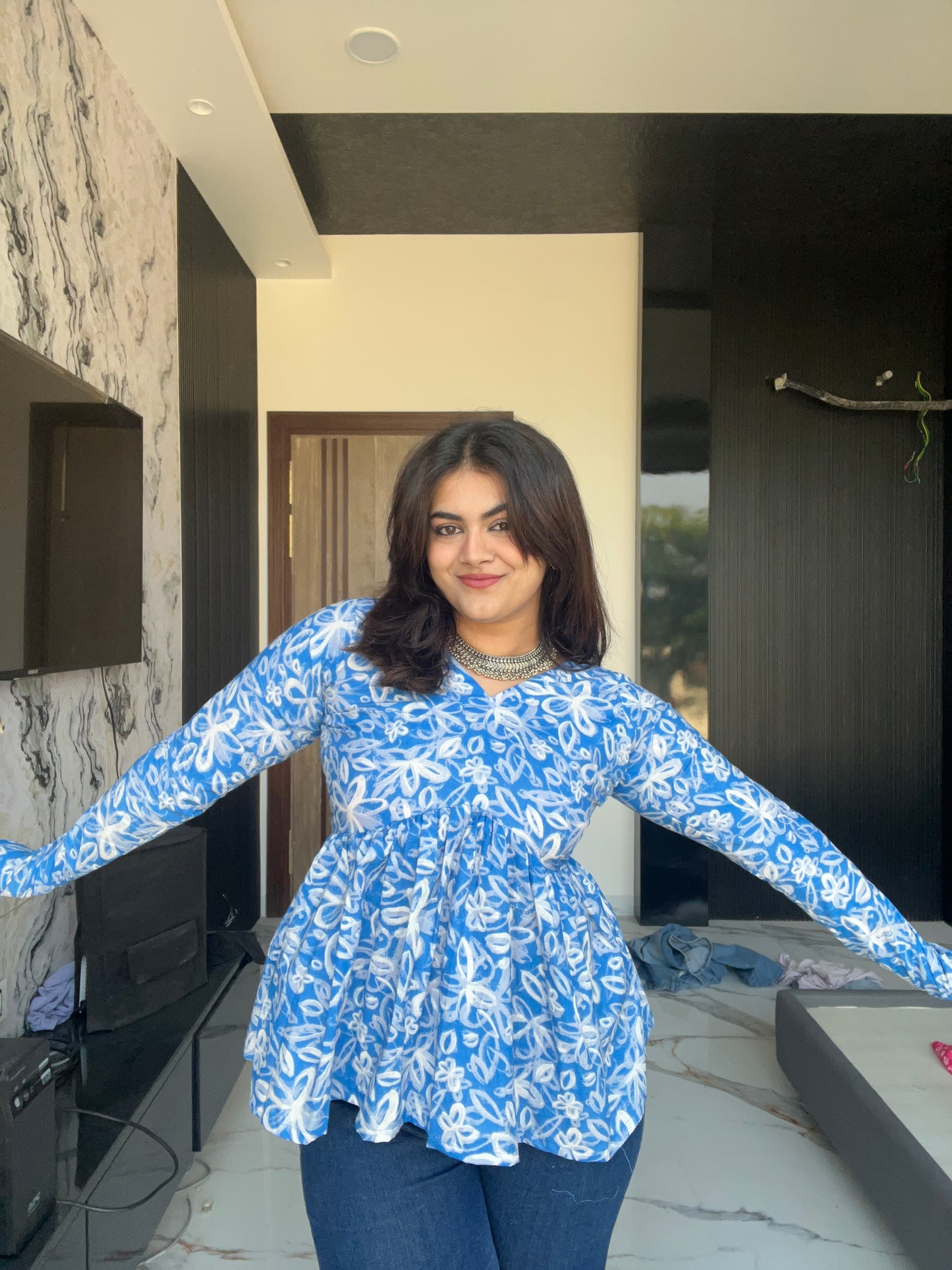 Bluish Short Kurti Top