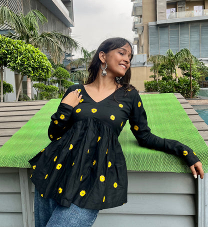 Handpainted Sunflower Peplum Short Kurti