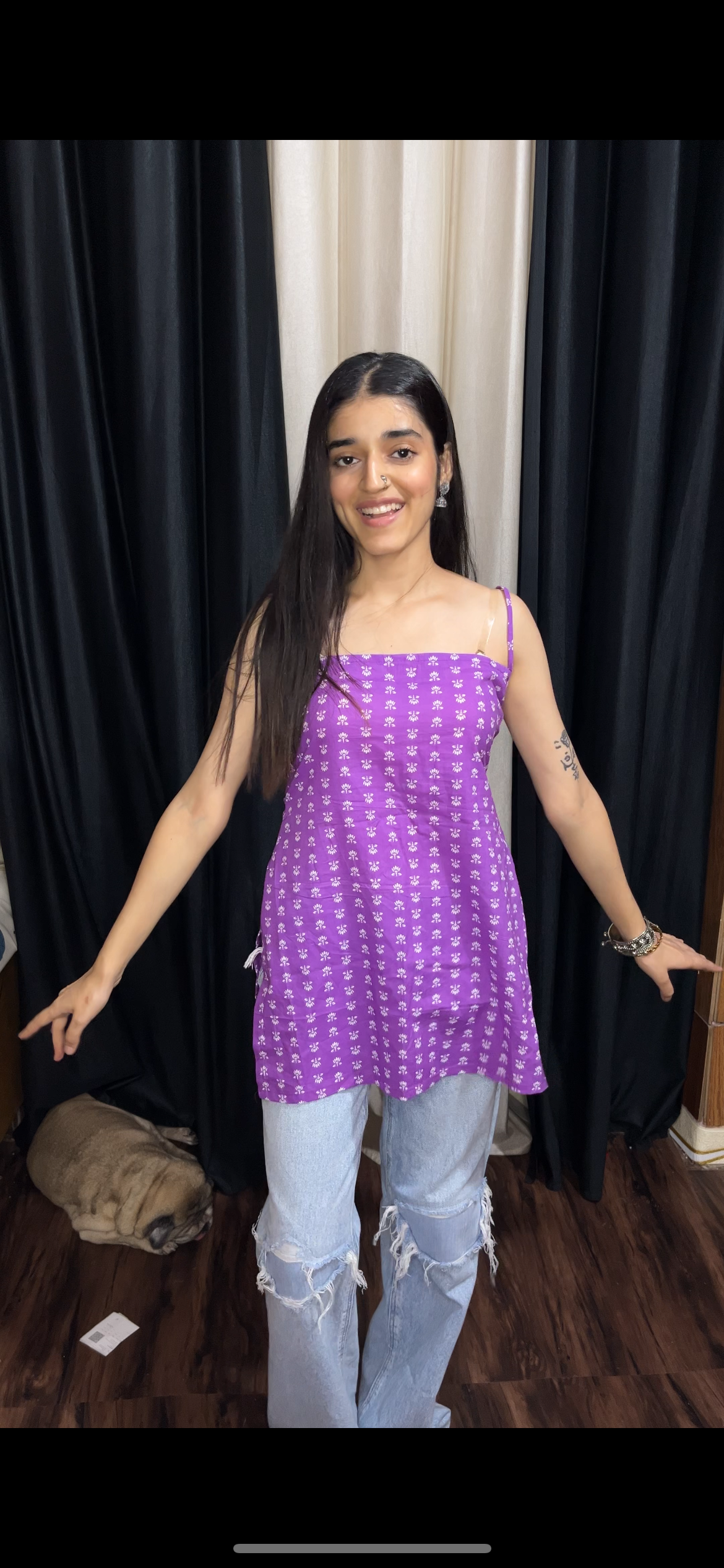 Purple Lotus Strappy Backless Short Kurti