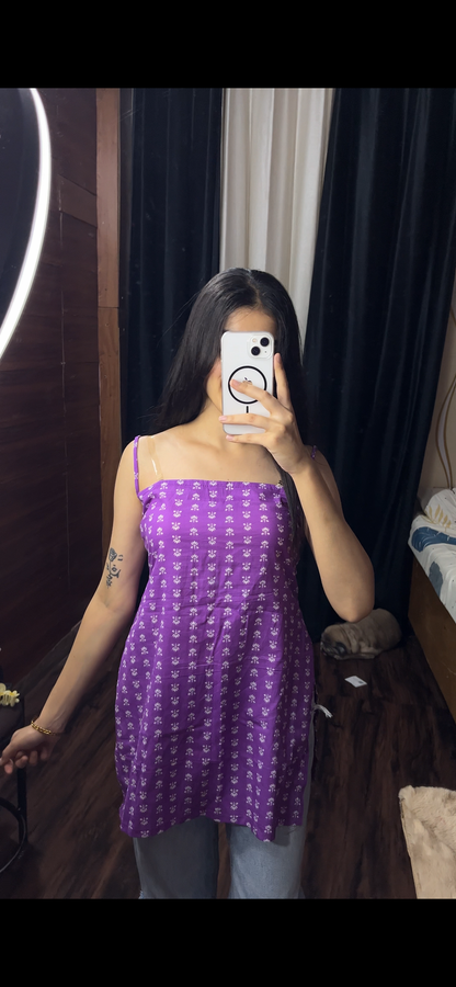 Purple Lotus Strappy Backless Short Kurti