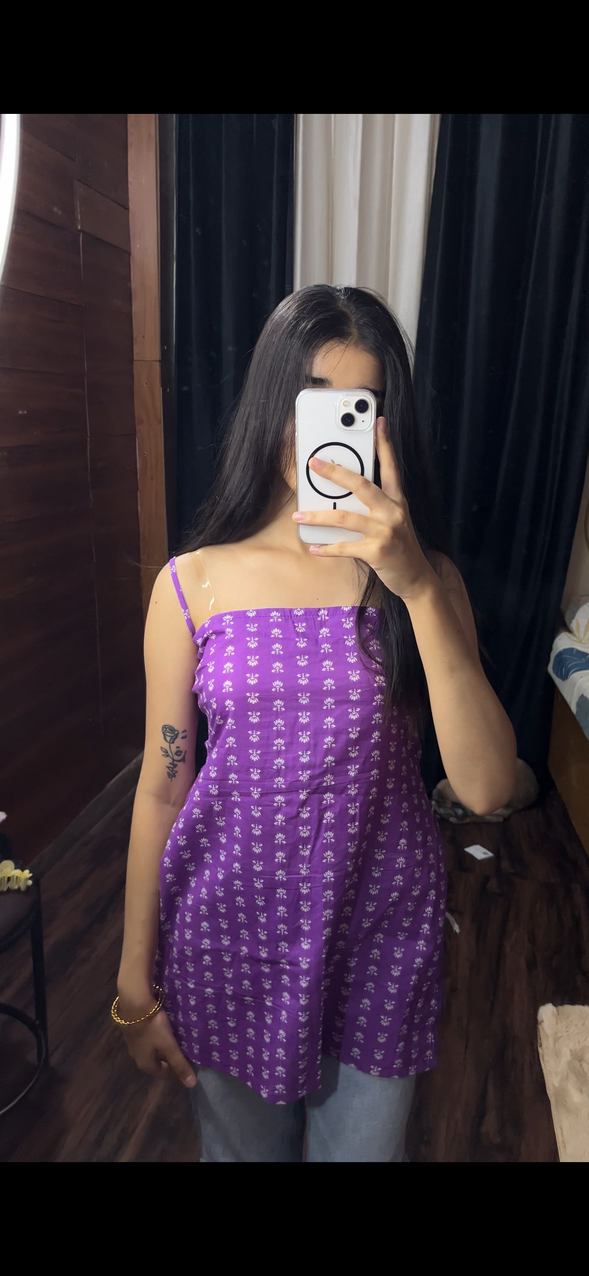 Purple Lotus Strappy Backless Short Kurti