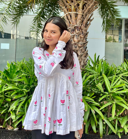 Handpainted Lotus Peplum Short Kurti