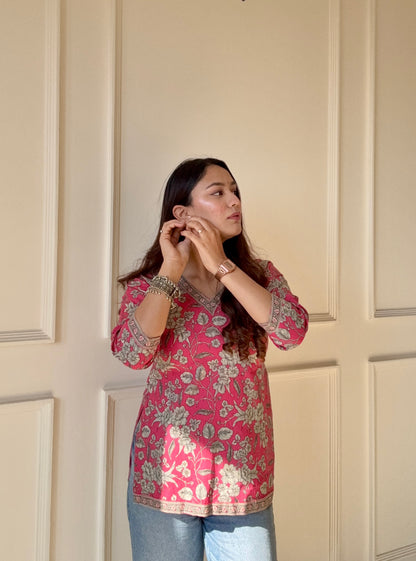 Pretty In Pink Straight Short Kurti