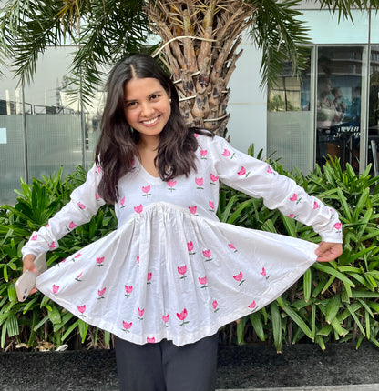 Handpainted Lotus Peplum Short Kurti