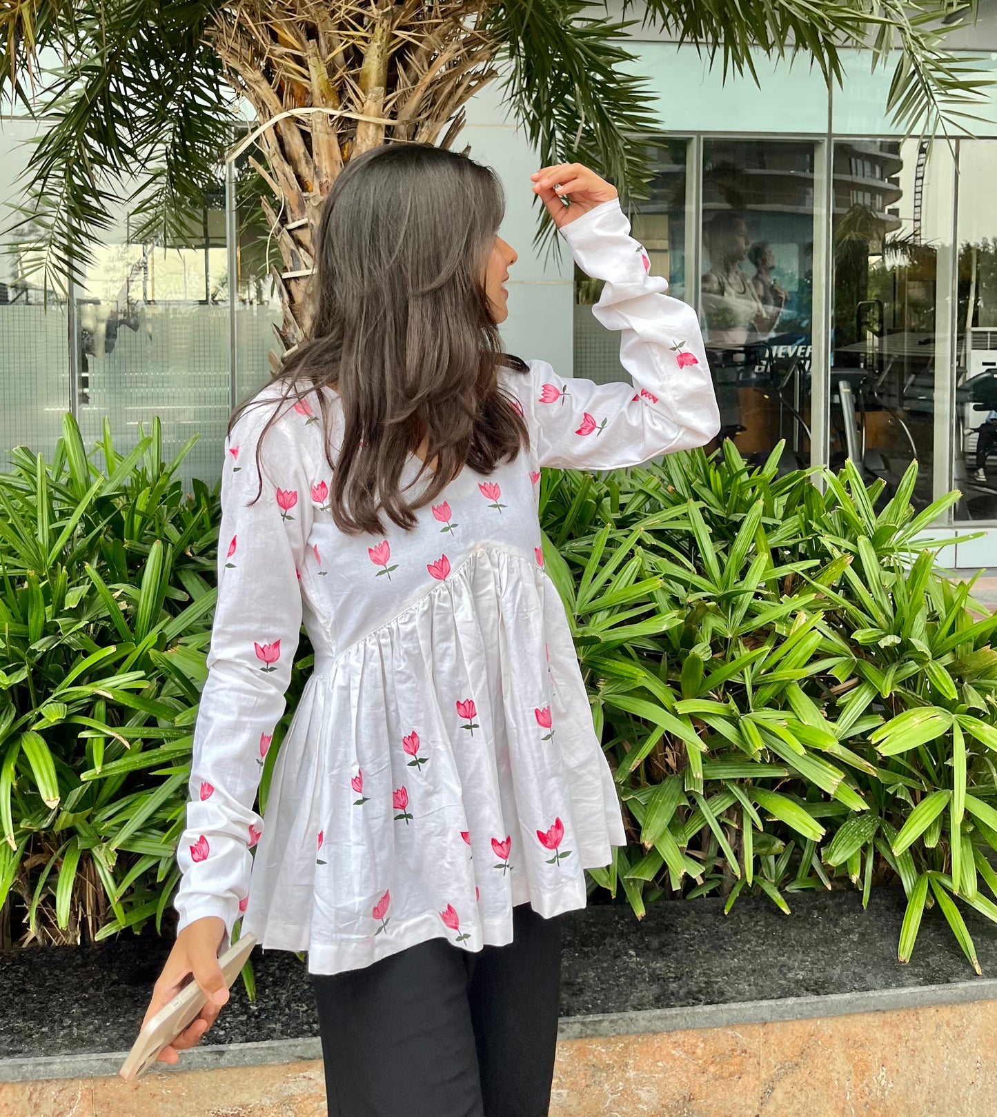 Handpainted Lotus Peplum Short Kurti