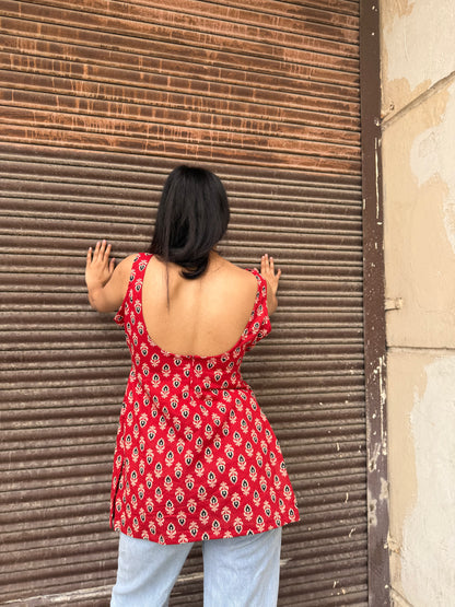 Blush Sleeveless Deep Backless Kurti