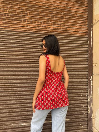 Blush Sleeveless Deep Backless Kurti