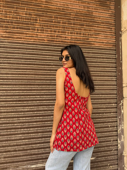 Blush Sleeveless Deep Backless Kurti