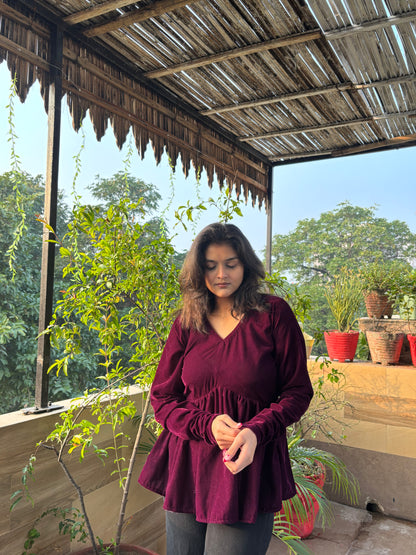 Wine Velvet Short Kurti