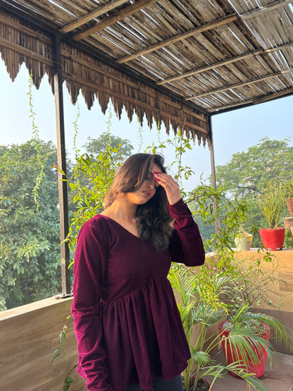Wine Velvet Short Kurti