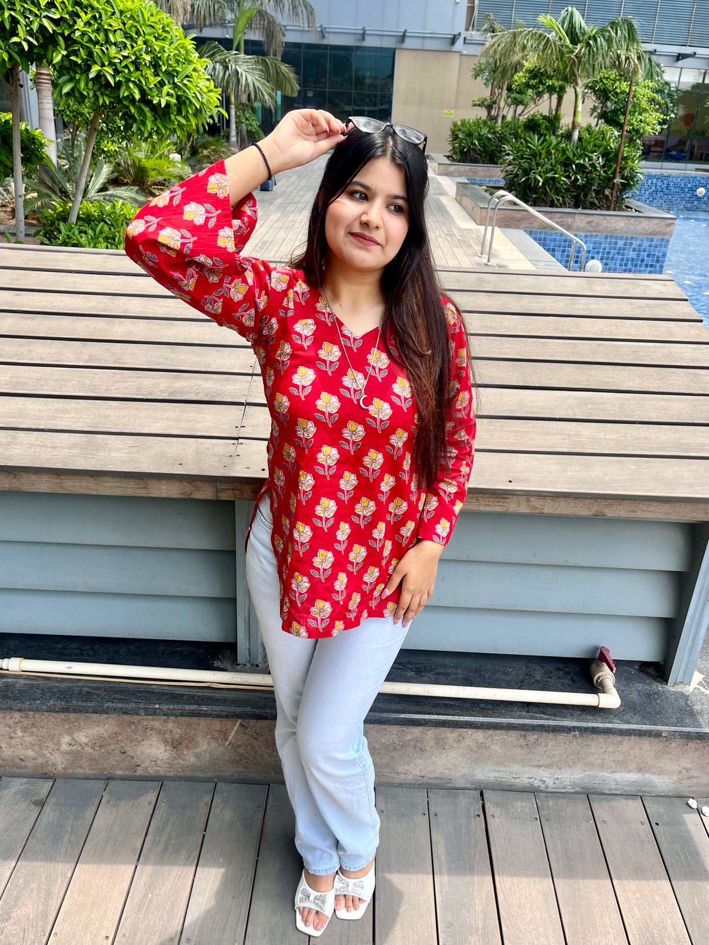 Red Forest Straight Short Kurti