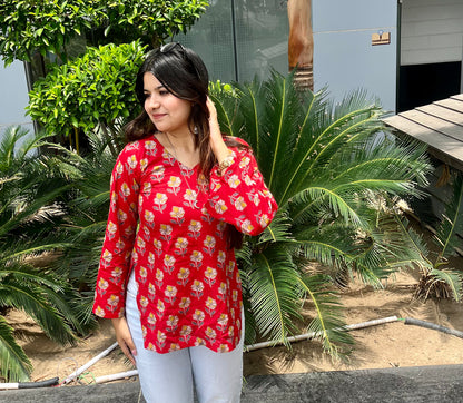 Red Forest Straight Short Kurti