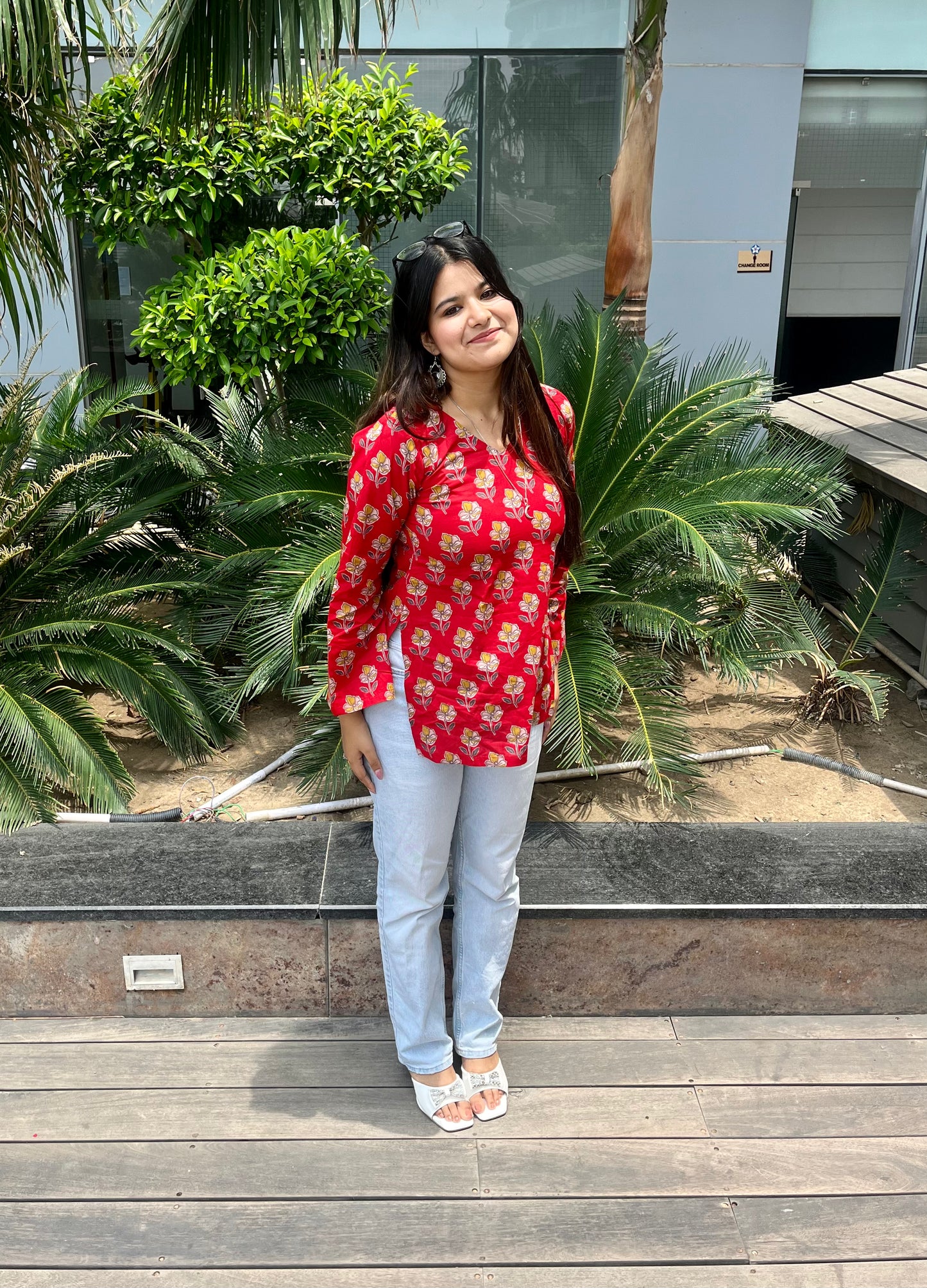 Red Forest Straight Short Kurti