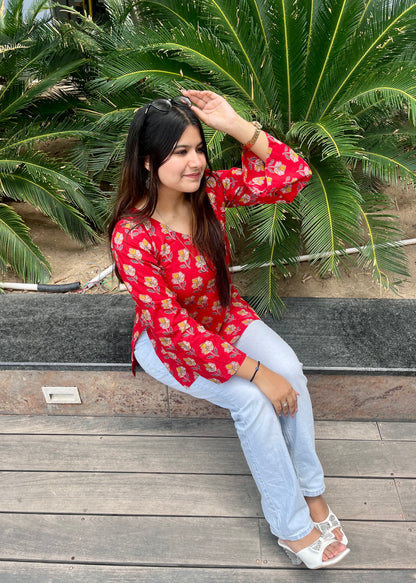 Red Forest Straight Short Kurti