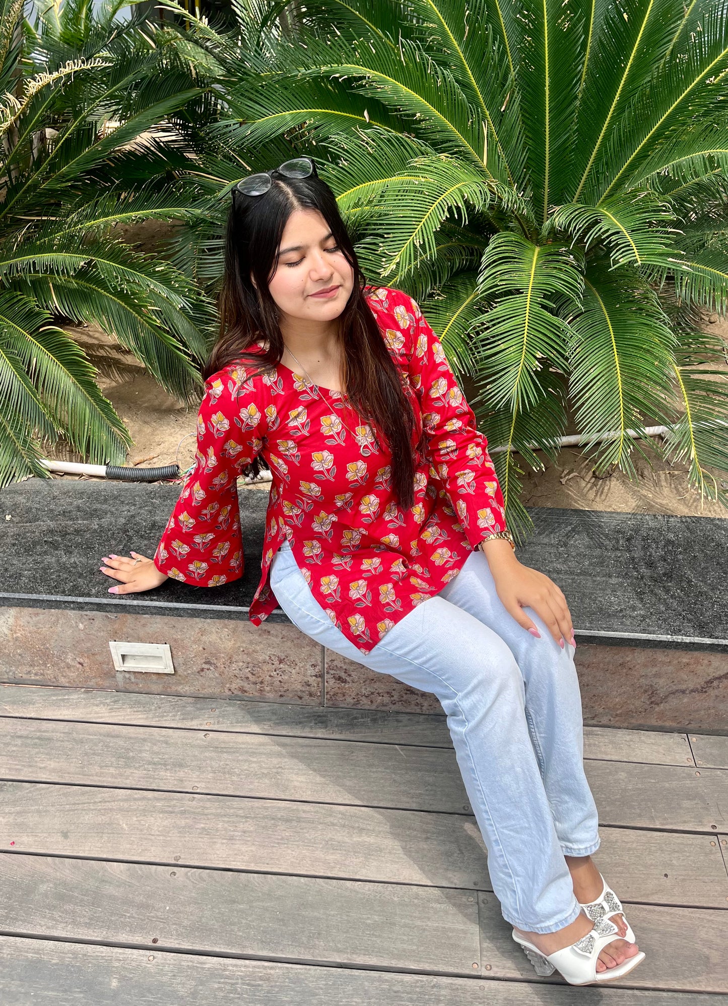 Red Forest Straight Short Kurti