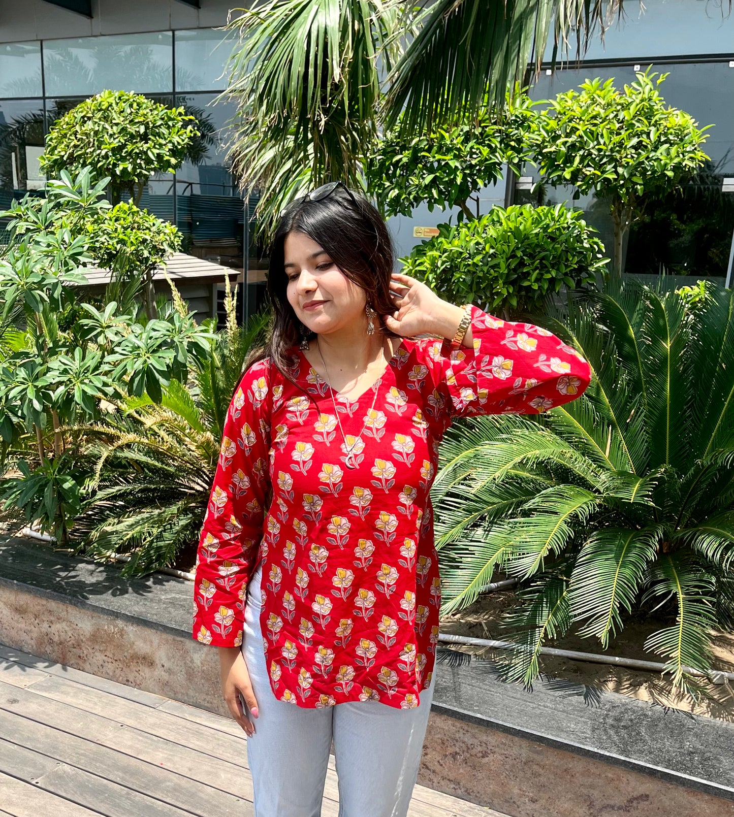 Red Forest Straight Short Kurti