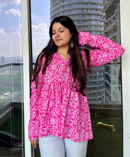 Pink Beauty Peplum Short Kurti