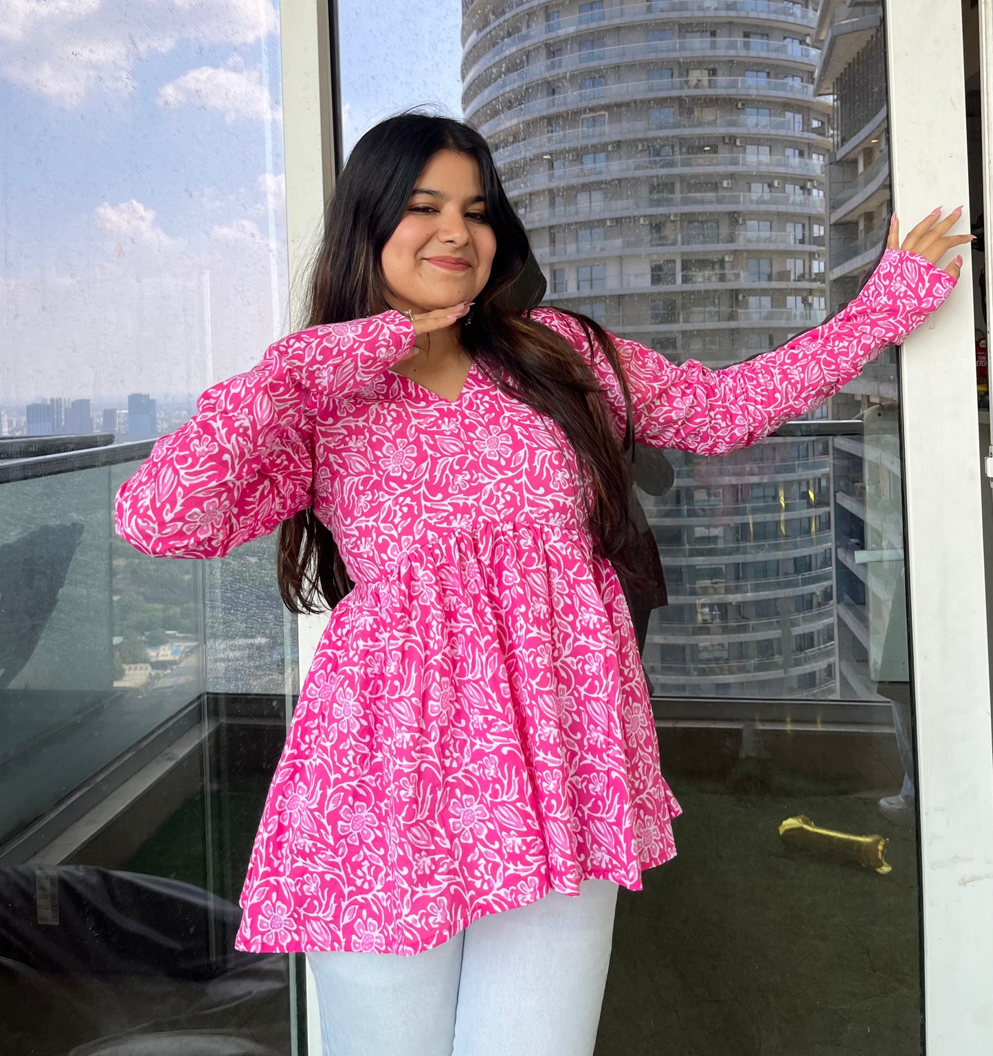 Pink Beauty Peplum Short Kurti