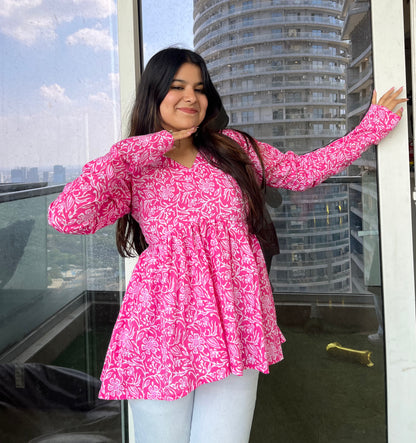 Pink Beauty Peplum Short Kurti