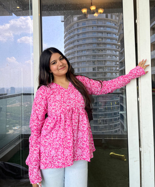 Pink Beauty Peplum Short Kurti