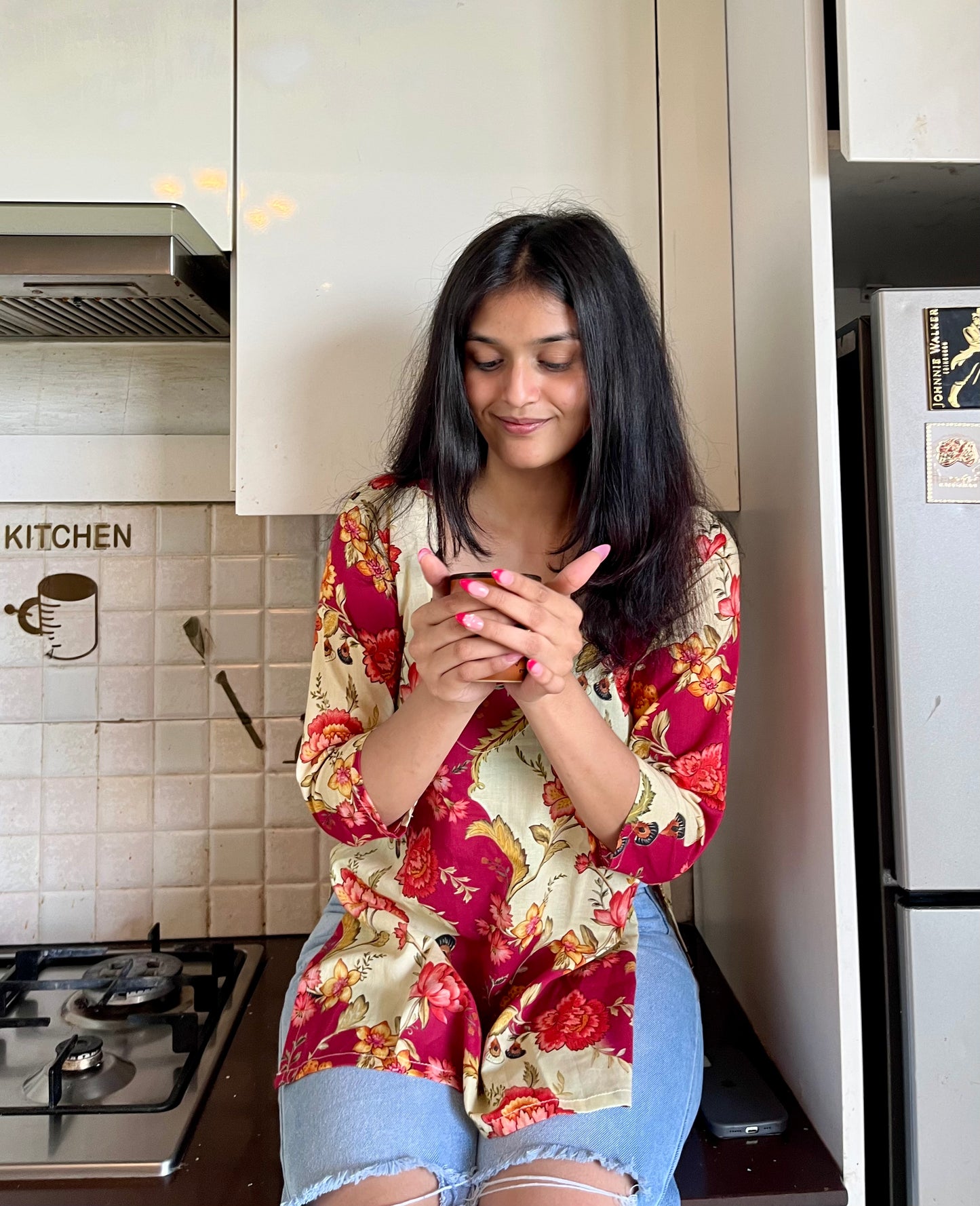 Pink Mix Straight Short Kurti